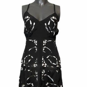 Laser Cut-Out Lace up Black and White Dress